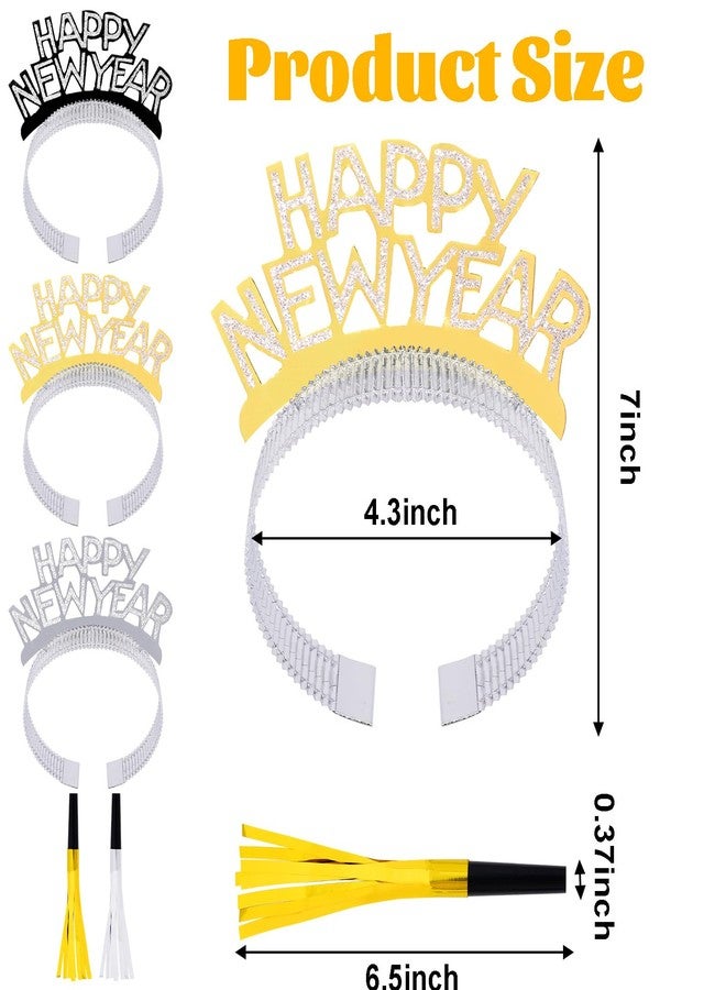 yeabwps 24 PCS New Years Eve Party Supplies 2026, Happy New Year Headband Tiara Noise Makers Party Favors Gold Sliver - Image 2